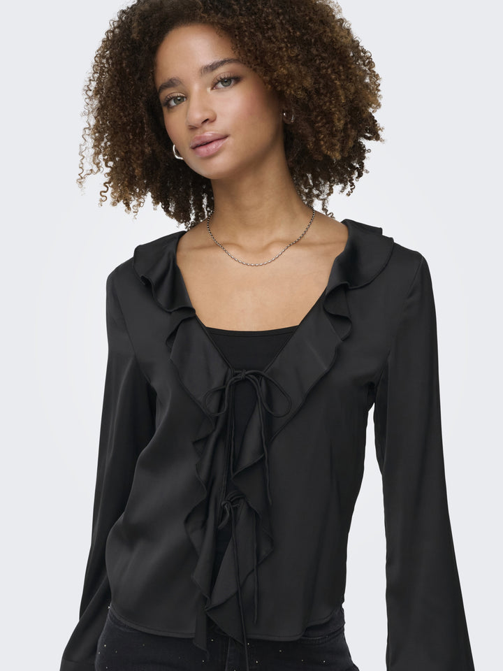 ONLMIKA VIS SATIN L/S FRILL TOP WVN, Black 177911 Bild 5