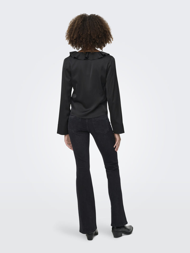 ONLMIKA VIS SATIN L/S FRILL TOP WVN, Black 177911 Bild 6
