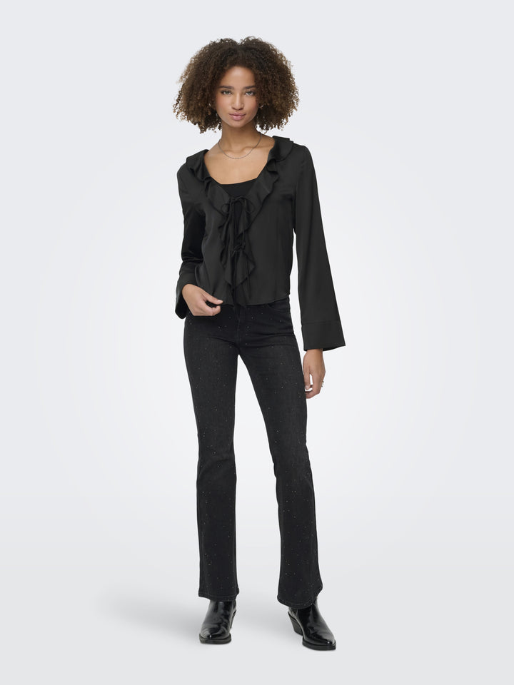 ONLMIKA VIS SATIN L/S FRILL TOP WVN, Black 177911 Bild 7