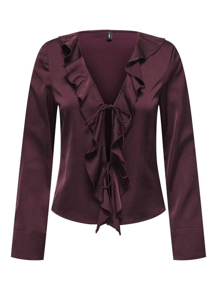 ONLMIKA VIS SATIN L/S FRILL TOP WVN, Decadent Chocolate 215570 Bild 1