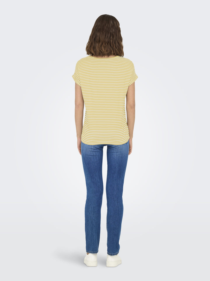 ONLMOSTER STRIPE S/S O-NECK TOP JRS, Pale Banana/CLOUD DANCER 210331001 Bild 3