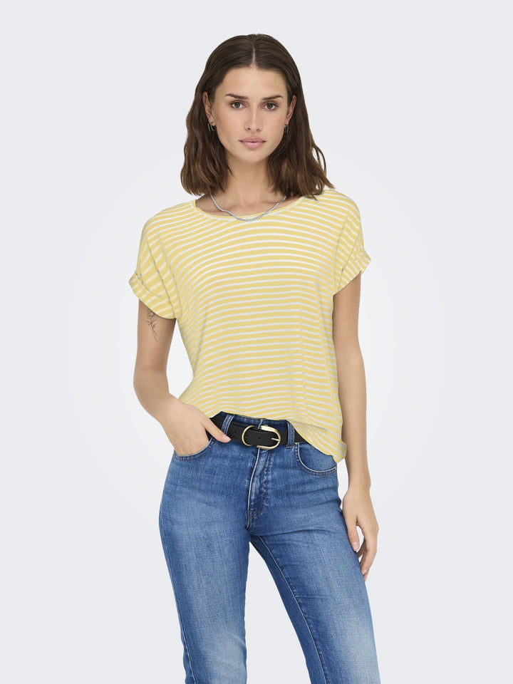 ONLMOSTER STRIPE S/S O-NECK TOP JRS, Pale Banana/CLOUD DANCER 210331001 Bild 4