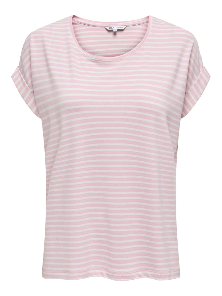 ONLMOSTER STRIPE S/S O-NECK TOP JRS, Pink Lady/CLOUD DANCER 222912001 Bild 1