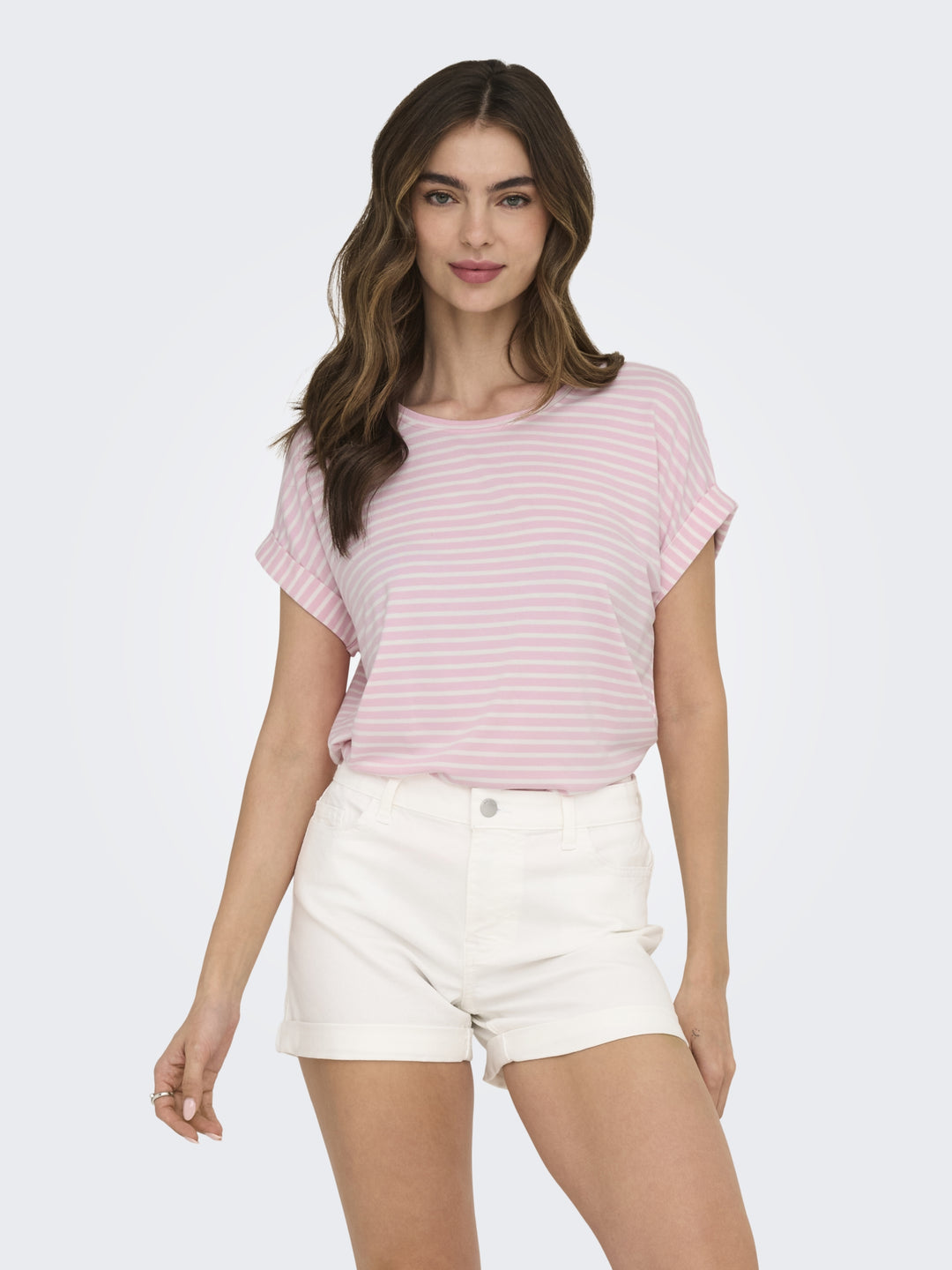 ONLMOSTER STRIPE S/S O-NECK TOP JRS, Pink Lady/CLOUD DANCER 222912001 Bild 3