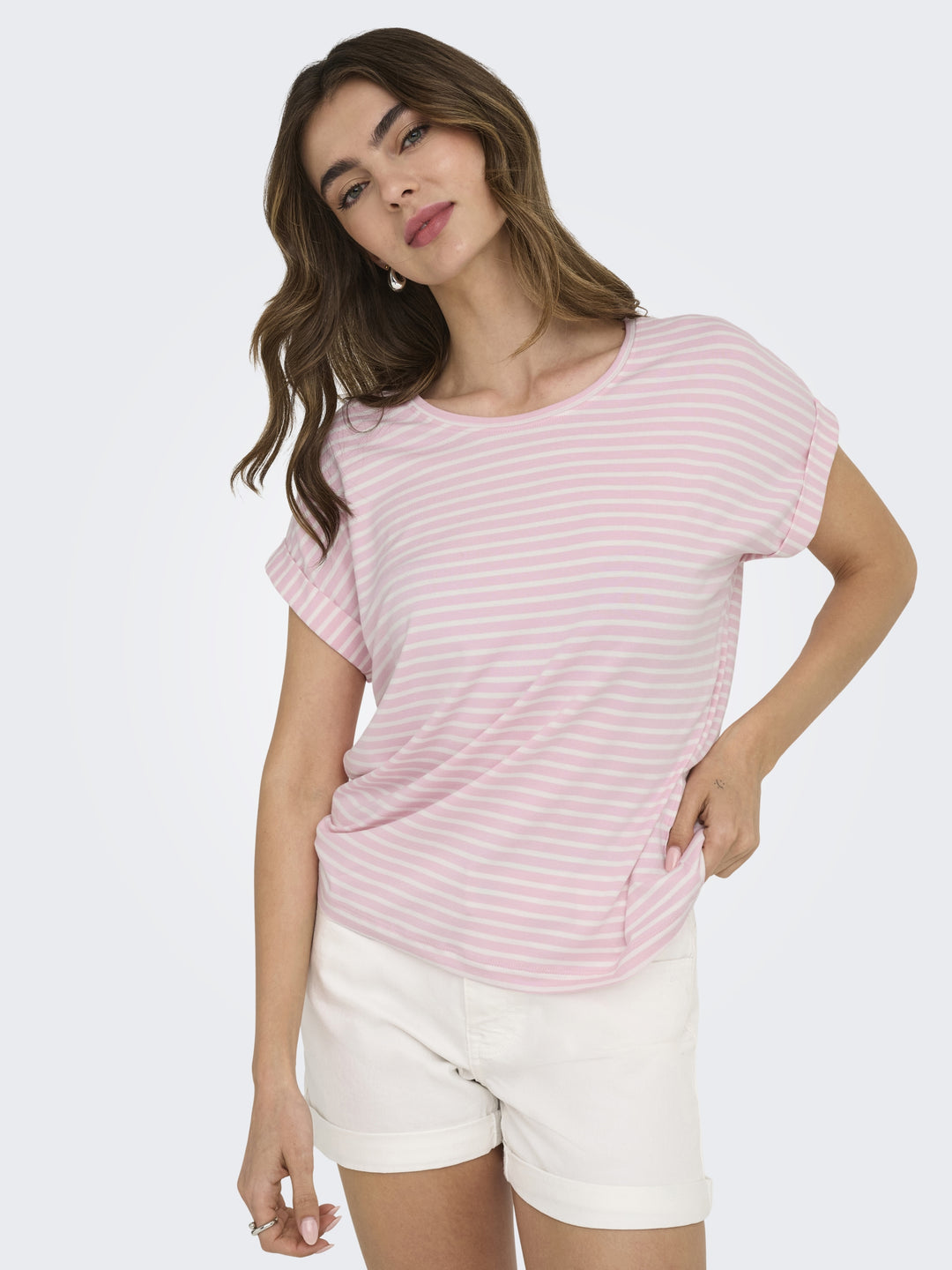 ONLMOSTER STRIPE S/S O-NECK TOP JRS, Pink Lady/CLOUD DANCER 222912001 Bild 6