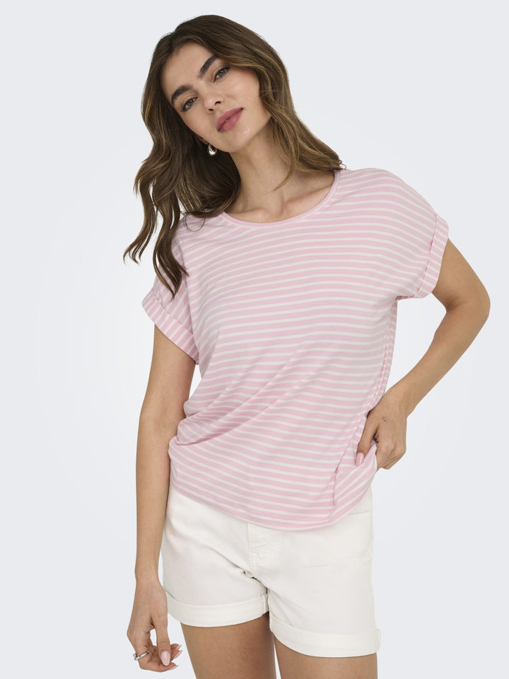 ONLMOSTER STRIPE S/S O-NECK TOP JRS, Pink Lady/CLOUD DANCER 222912001 Bild 6