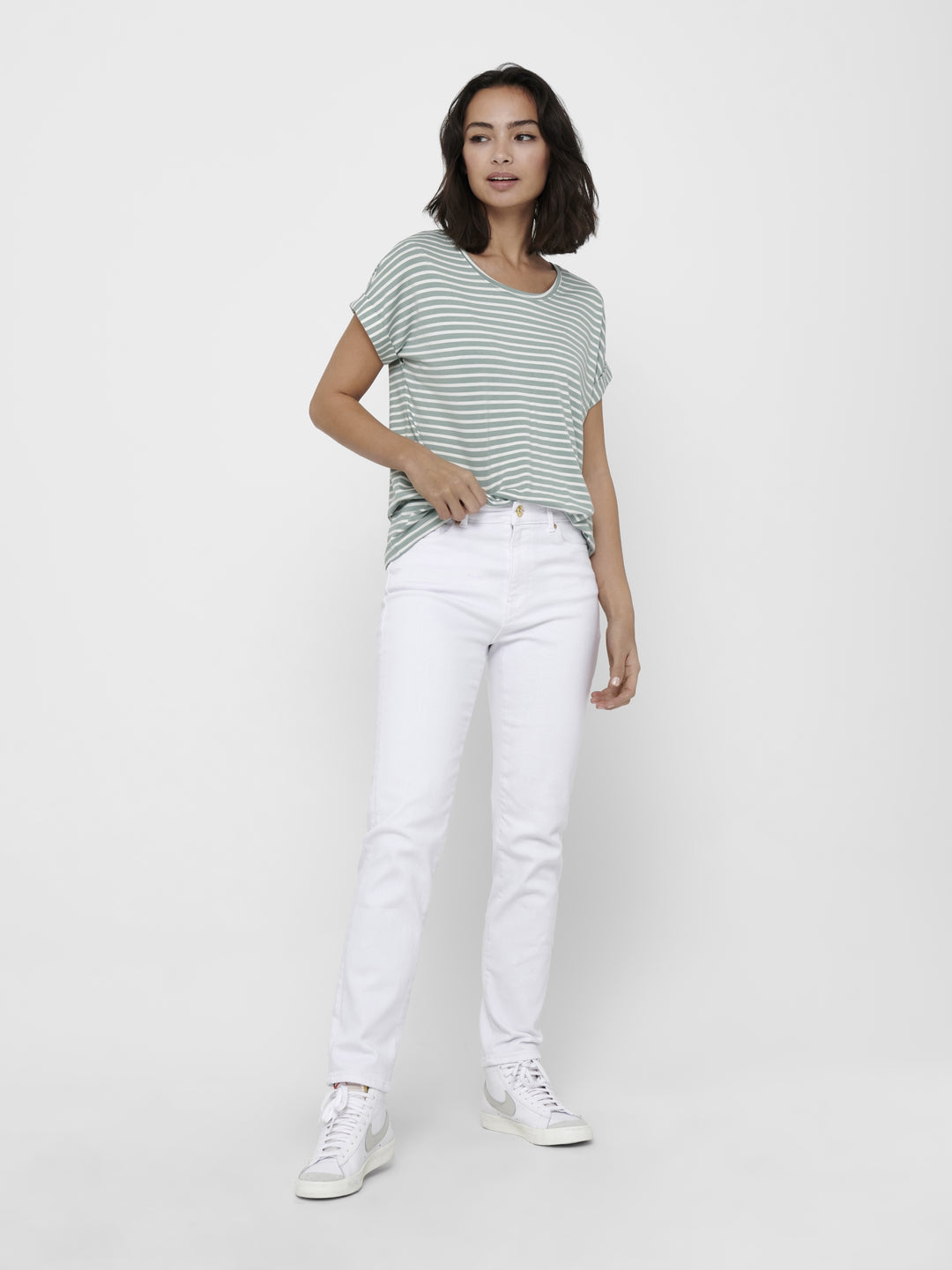 ONLMOSTER STRIPE S/S O-NECK TOP JRS, Jadeite/CLOUD DANCER 254595001 Bild 1