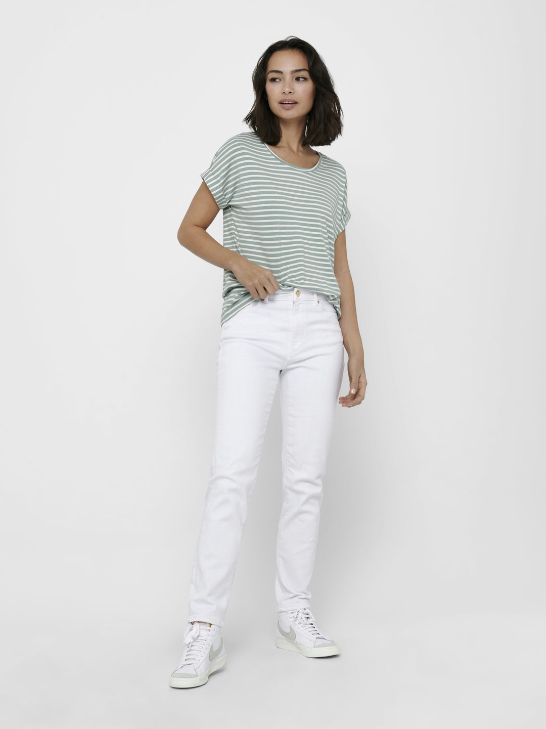ONLMOSTER STRIPE S/S O-NECK TOP JRS, Jadeite/CLOUD DANCER 254595001 Bild 1