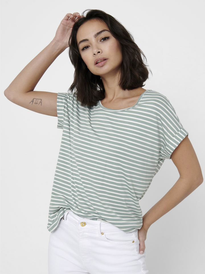 ONLMOSTER STRIPE S/S O-NECK TOP JRS, Jadeite/CLOUD DANCER 254595001 Bild 2