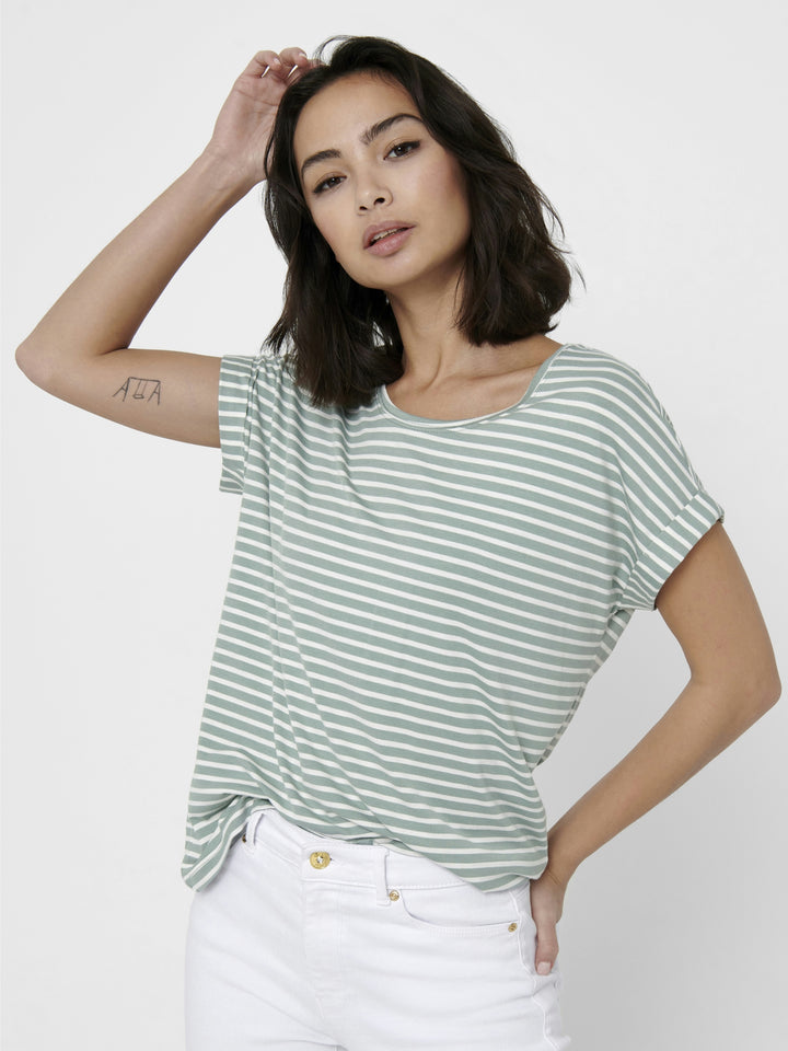 ONLMOSTER STRIPE S/S O-NECK TOP JRS, Jadeite/CLOUD DANCER 254595001 Bild 2