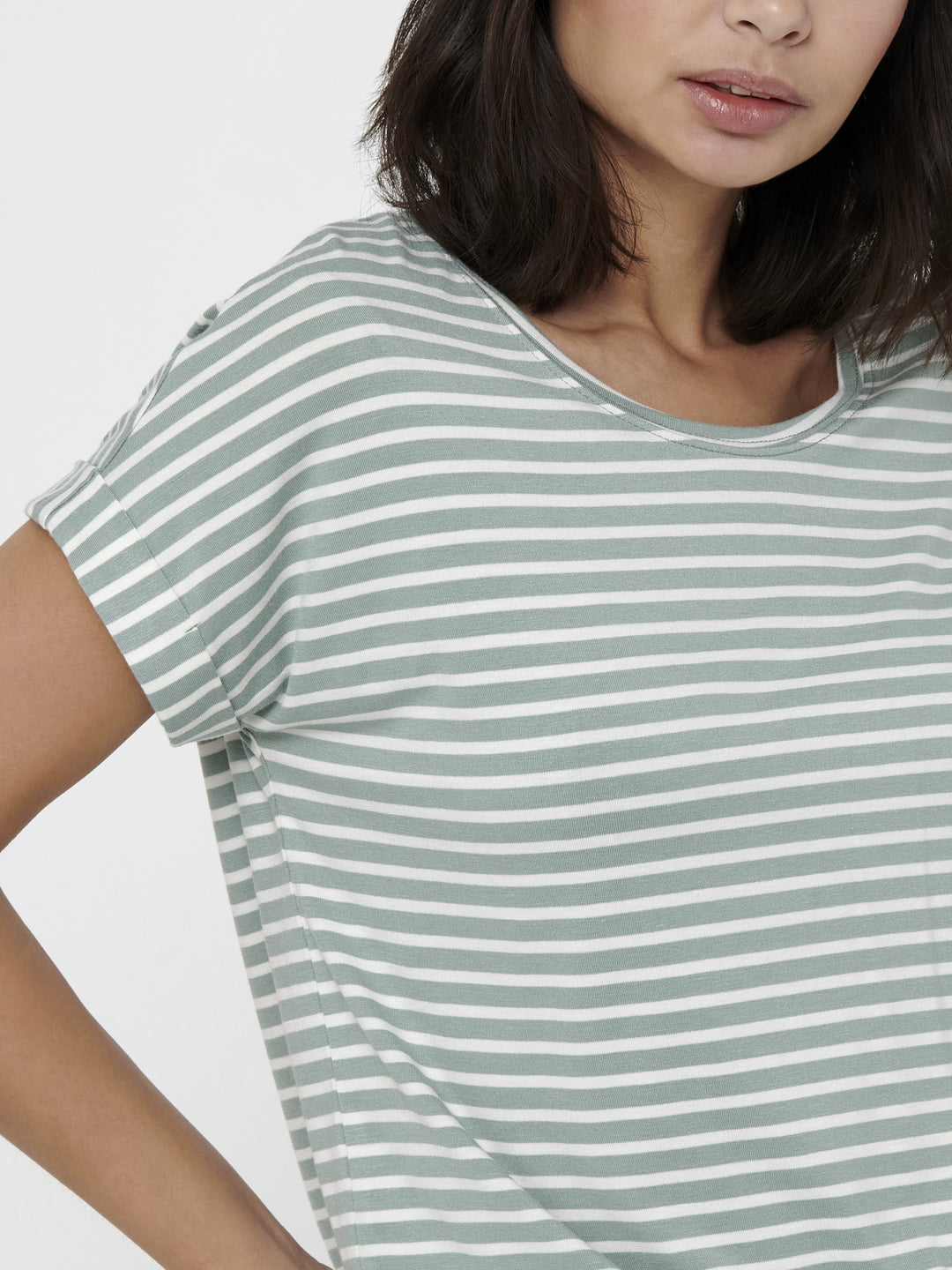ONLMOSTER STRIPE S/S O-NECK TOP JRS, Jadeite/CLOUD DANCER 254595001 Bild 4