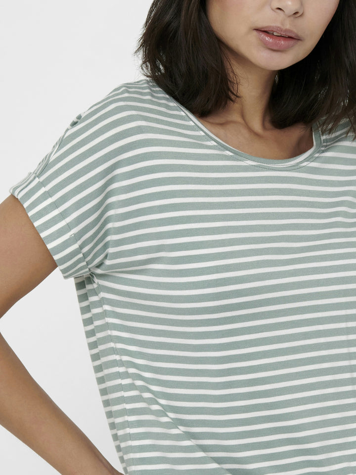 ONLMOSTER STRIPE S/S O-NECK TOP JRS, Jadeite/CLOUD DANCER 254595001 Bild 4
