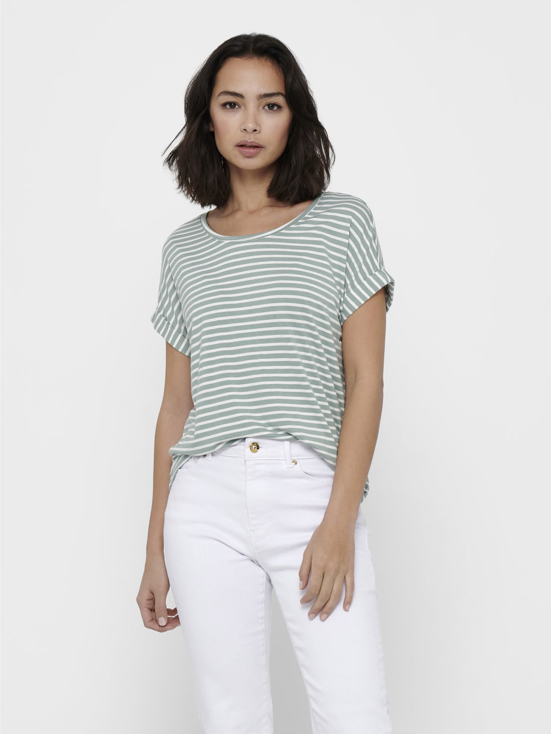 ONLMOSTER STRIPE S/S O-NECK TOP JRS, Jadeite/CLOUD DANCER 254595001 Bild 5