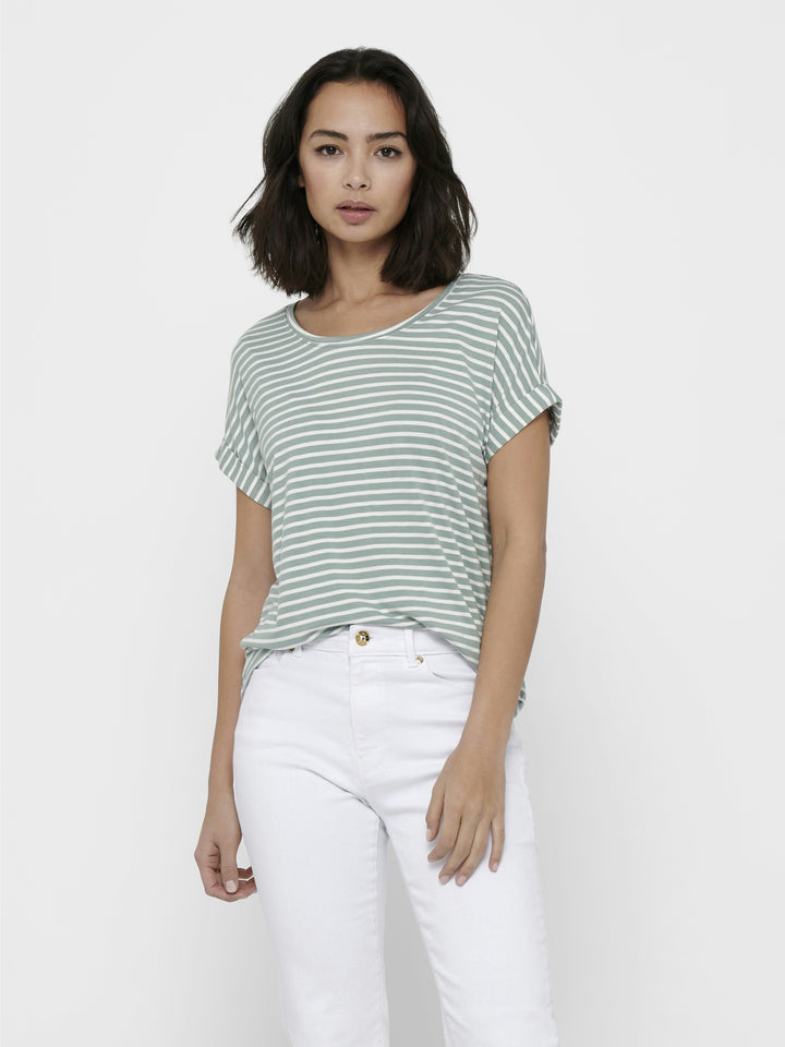 ONLMOSTER STRIPE S/S O-NECK TOP JRS, Jadeite/CLOUD DANCER 254595001 Bild 5