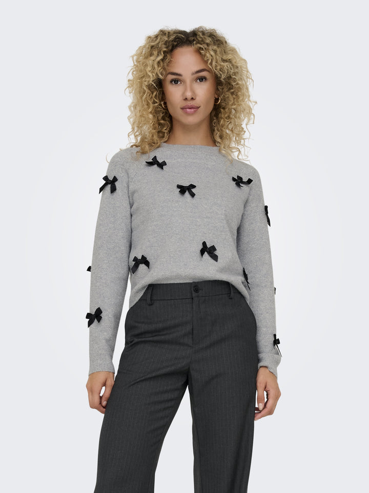 ONLNOELLE LS BOW PULLOVER KNT, Light Grey Melange/W. Black Bows 179073002 Bild 1