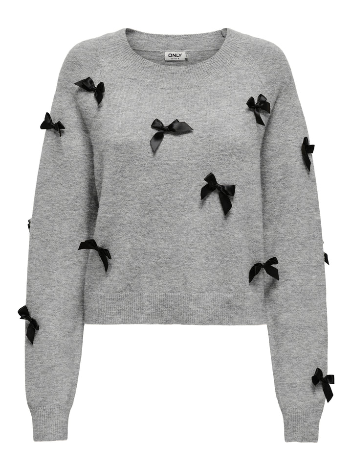 ONLNOELLE LS BOW PULLOVER KNT, Light Grey Melange/W. Black Bows 179073002 Bild 1