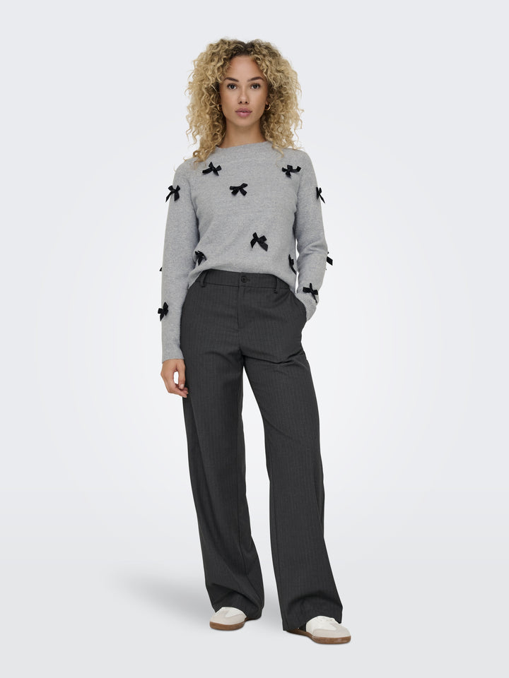 ONLNOELLE LS BOW PULLOVER KNT, Light Grey Melange/W. Black Bows 179073002 Bild 3