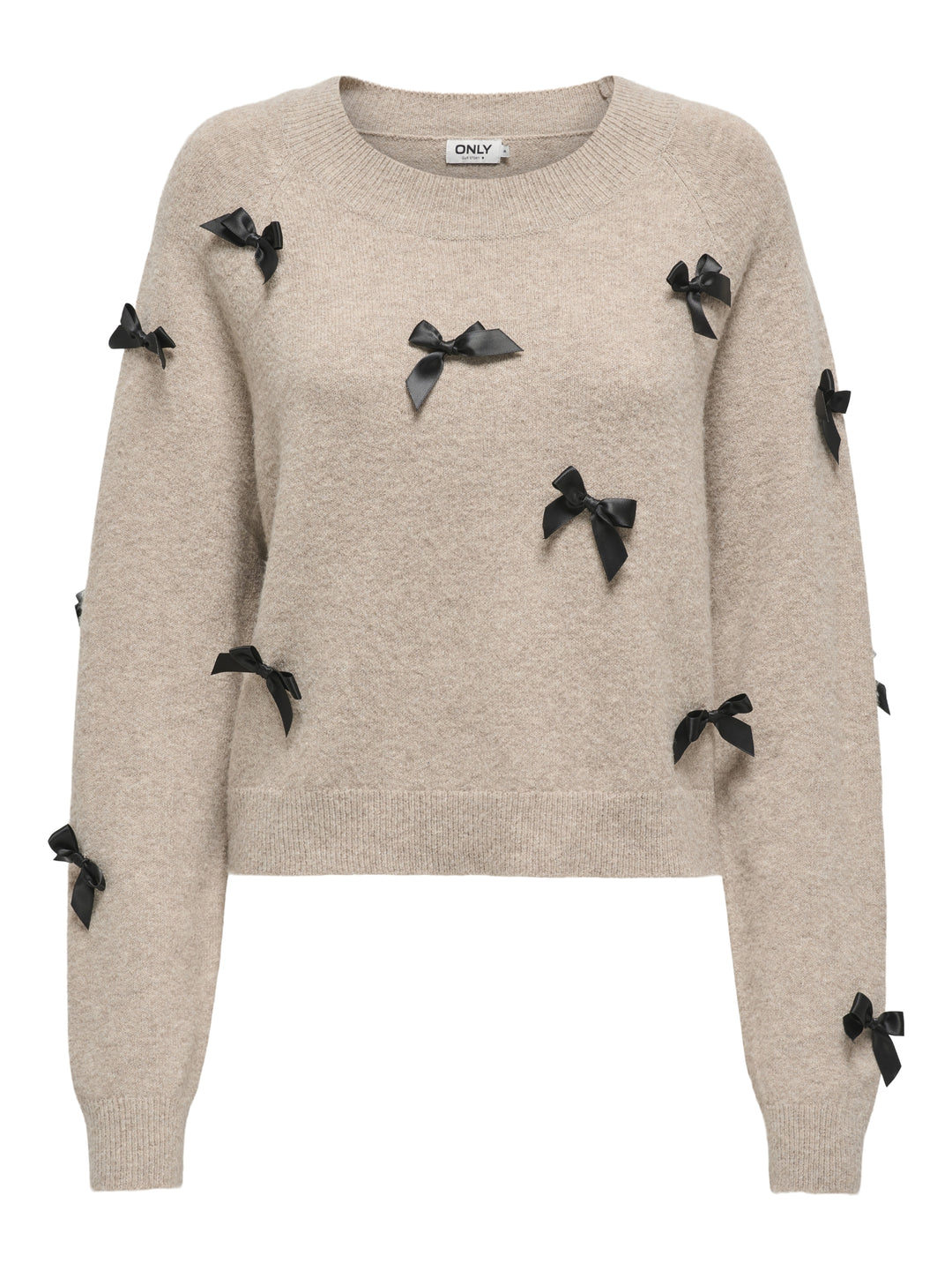 ONLNOELLE LS BOW PULLOVER KNT, Beige/W. Black Bows 180069002 Bild 1