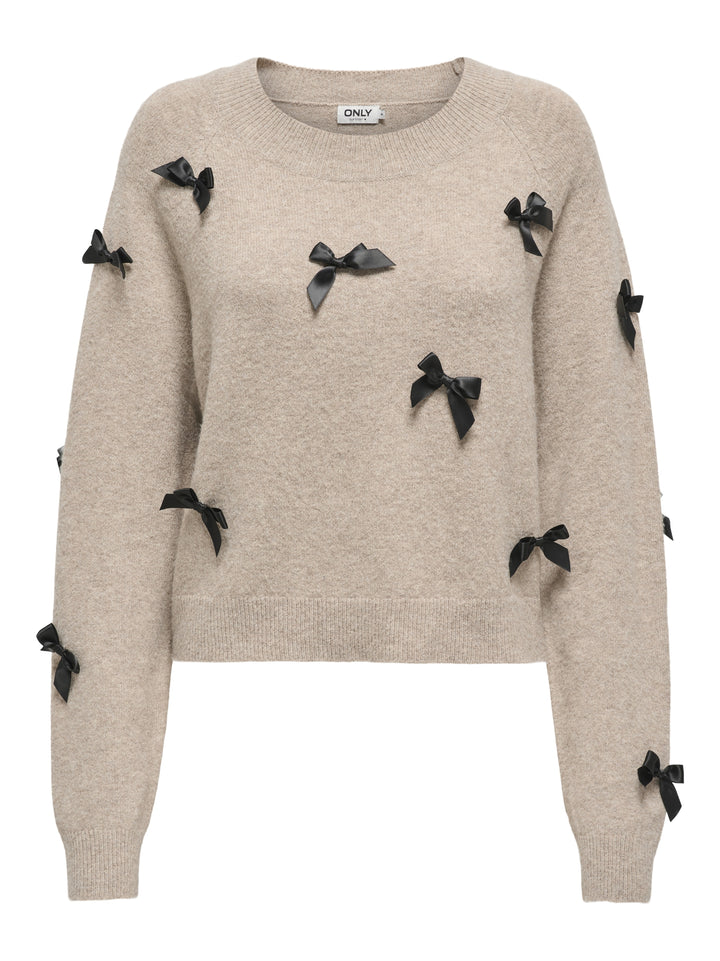 ONLNOELLE LS BOW PULLOVER KNT, Beige/W. Black Bows 180069002 Bild 1
