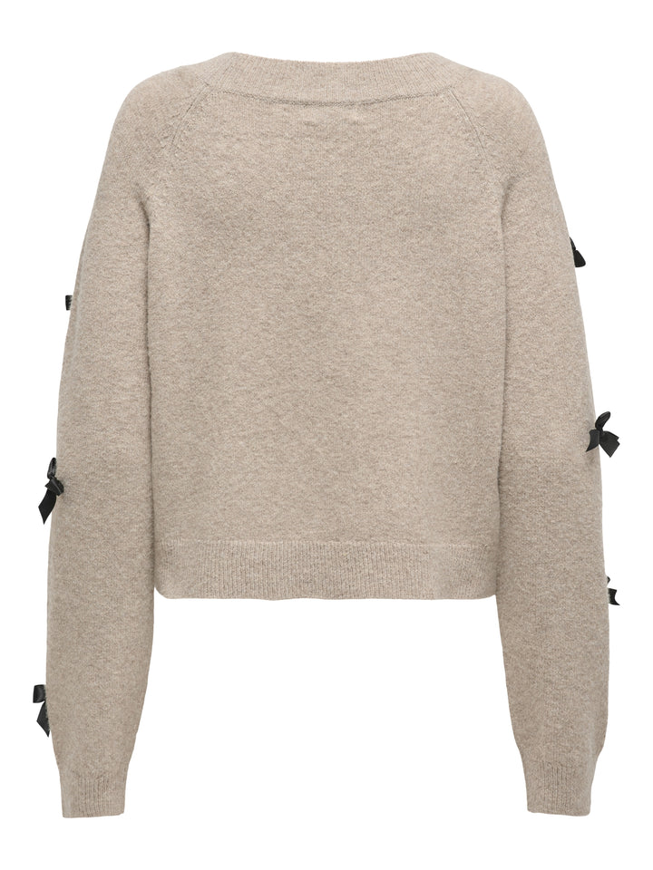 ONLNOELLE LS BOW PULLOVER KNT, Beige/W. Black Bows 180069002 Bild 2
