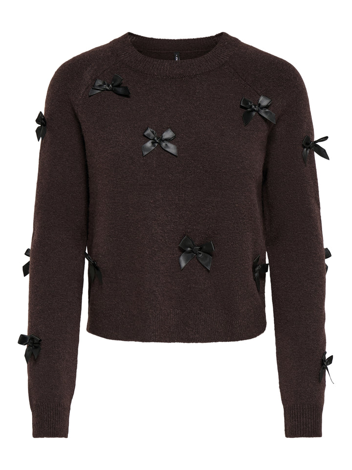 ONLNOELLE LS BOW PULLOVER KNT, Chocolate Torte/Black Bows 244915003 Bild 1