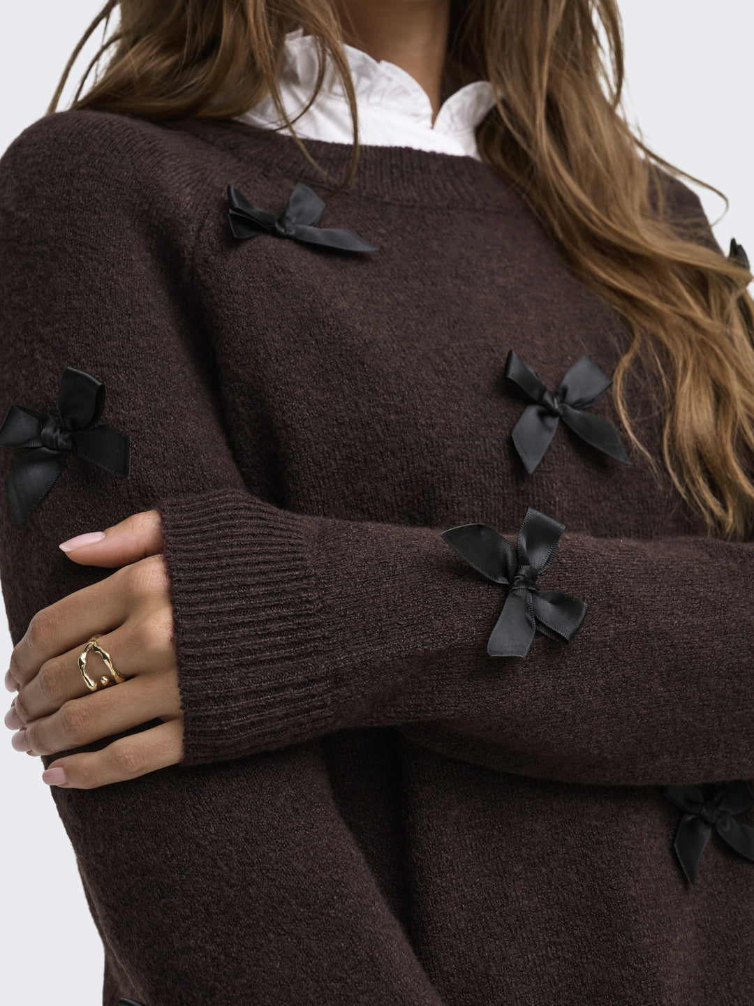 ONLNOELLE LS BOW PULLOVER KNT, Chocolate Torte/Black Bows 244915003 Bild 3