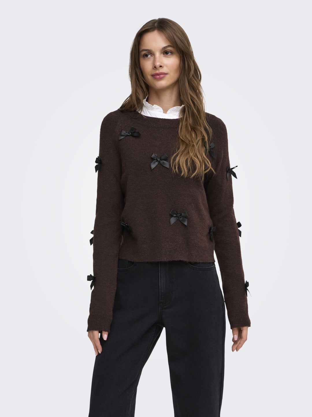 ONLNOELLE LS BOW PULLOVER KNT, Chocolate Torte/Black Bows 244915003 Bild 4