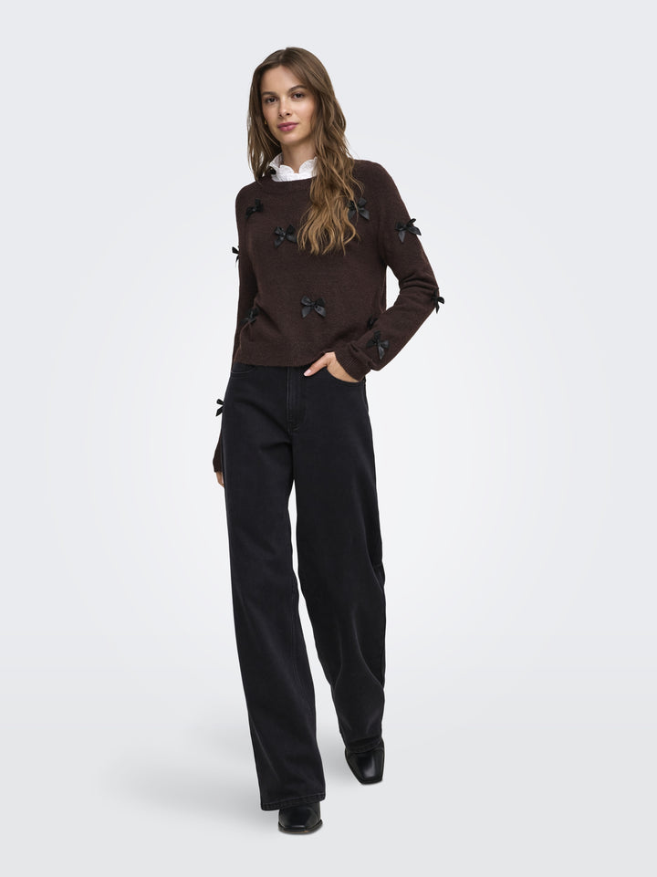 ONLNOELLE LS BOW PULLOVER KNT, Chocolate Torte/Black Bows 244915003 Bild 5