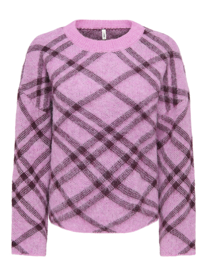 ONLNOEME LS PATTERN O-NECK KNT, Cyclamen/Check/Fig/Mel 286456003 Bild 1