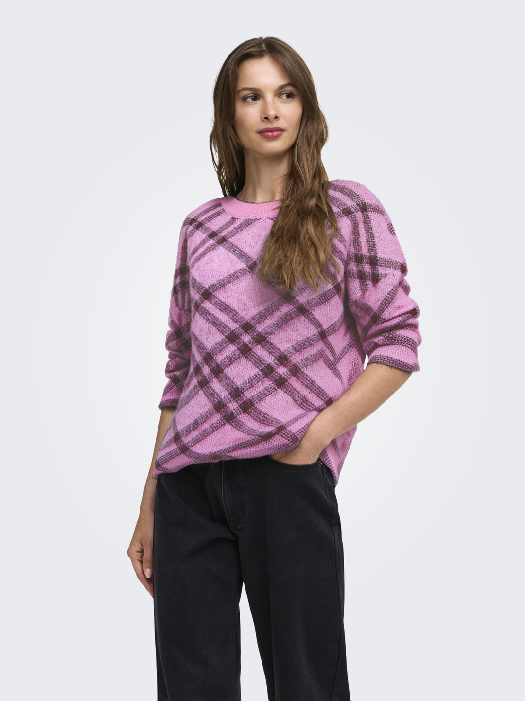 ONLNOEME LS PATTERN O-NECK KNT, Cyclamen/Check/Fig/Mel 286456003 Bild 3