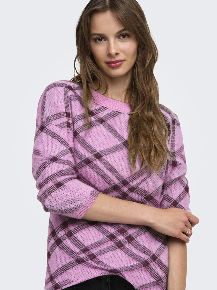 ONLNOEME LS PATTERN O-NECK KNT, Cyclamen/Check/Fig/Mel 286456003 Bild 4