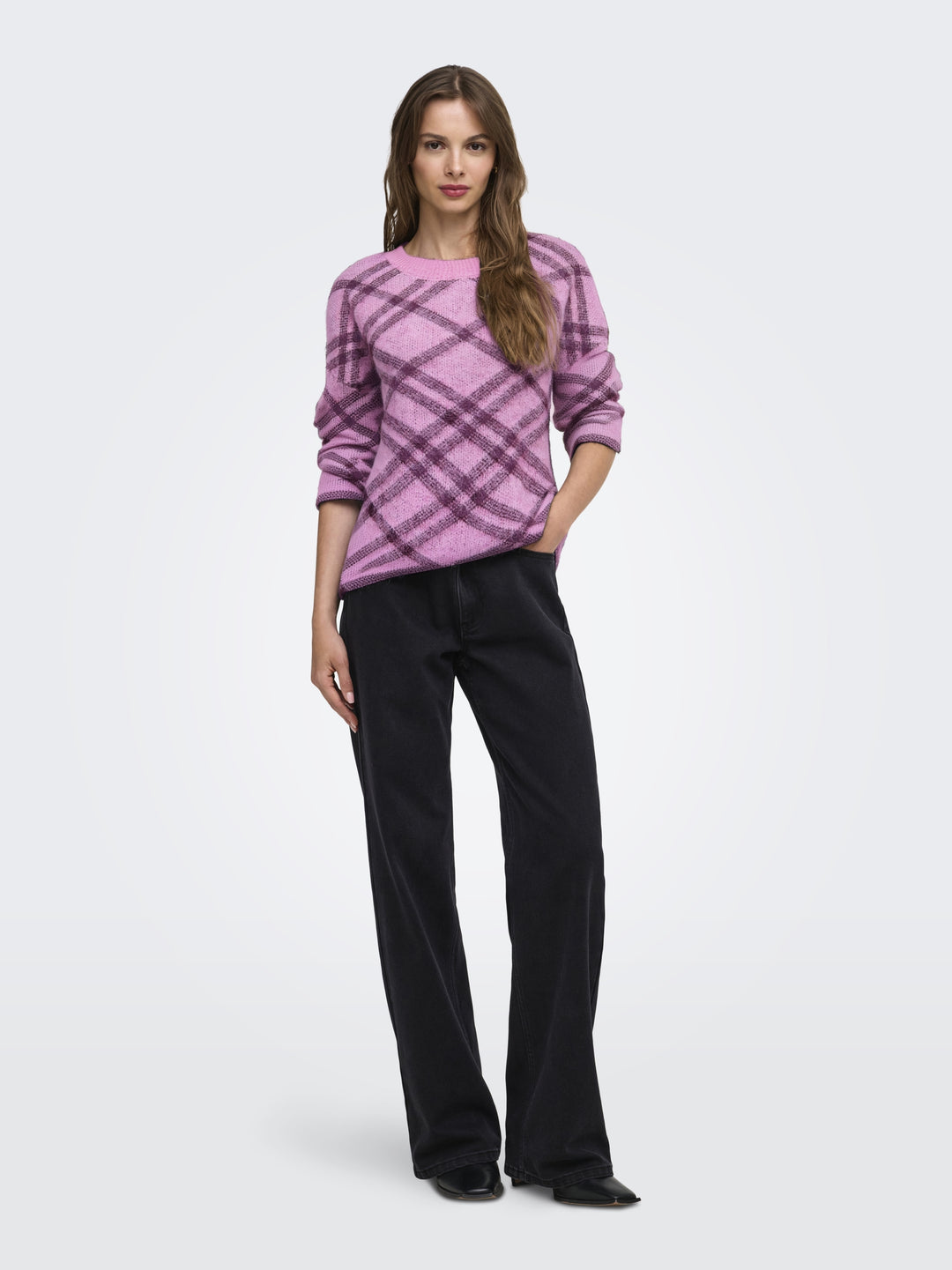 ONLNOEME LS PATTERN O-NECK KNT, Cyclamen/Check/Fig/Mel 286456003 Bild 5