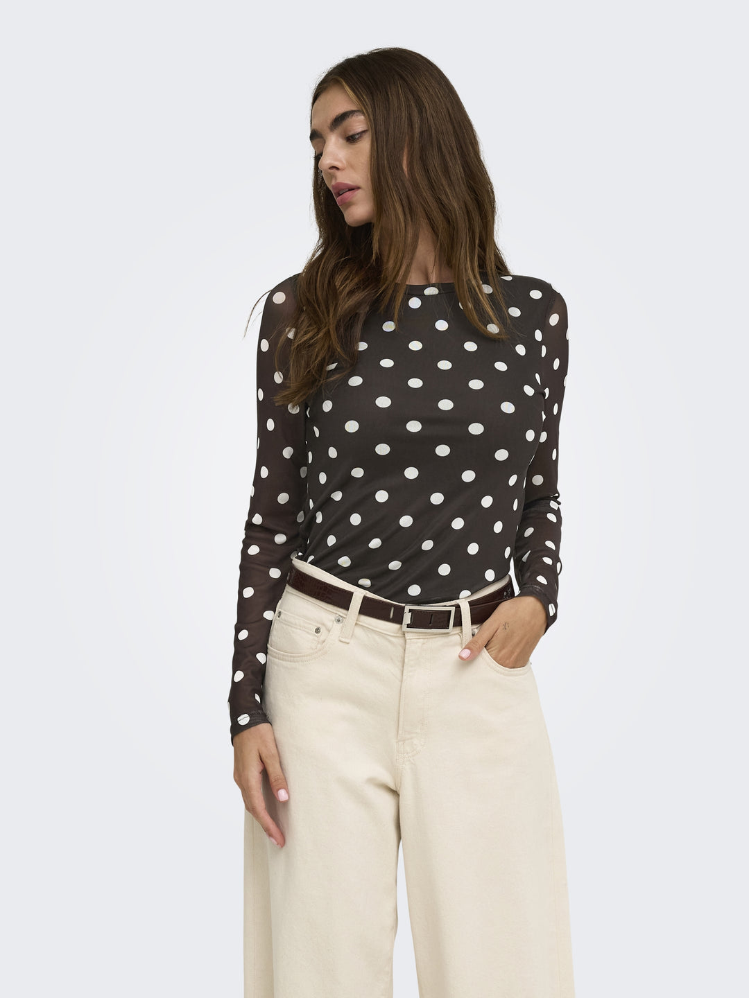ONLNOVA L/S MESH TOP WVN, Coffee Bean/745 White dots 237375012 Bild 4