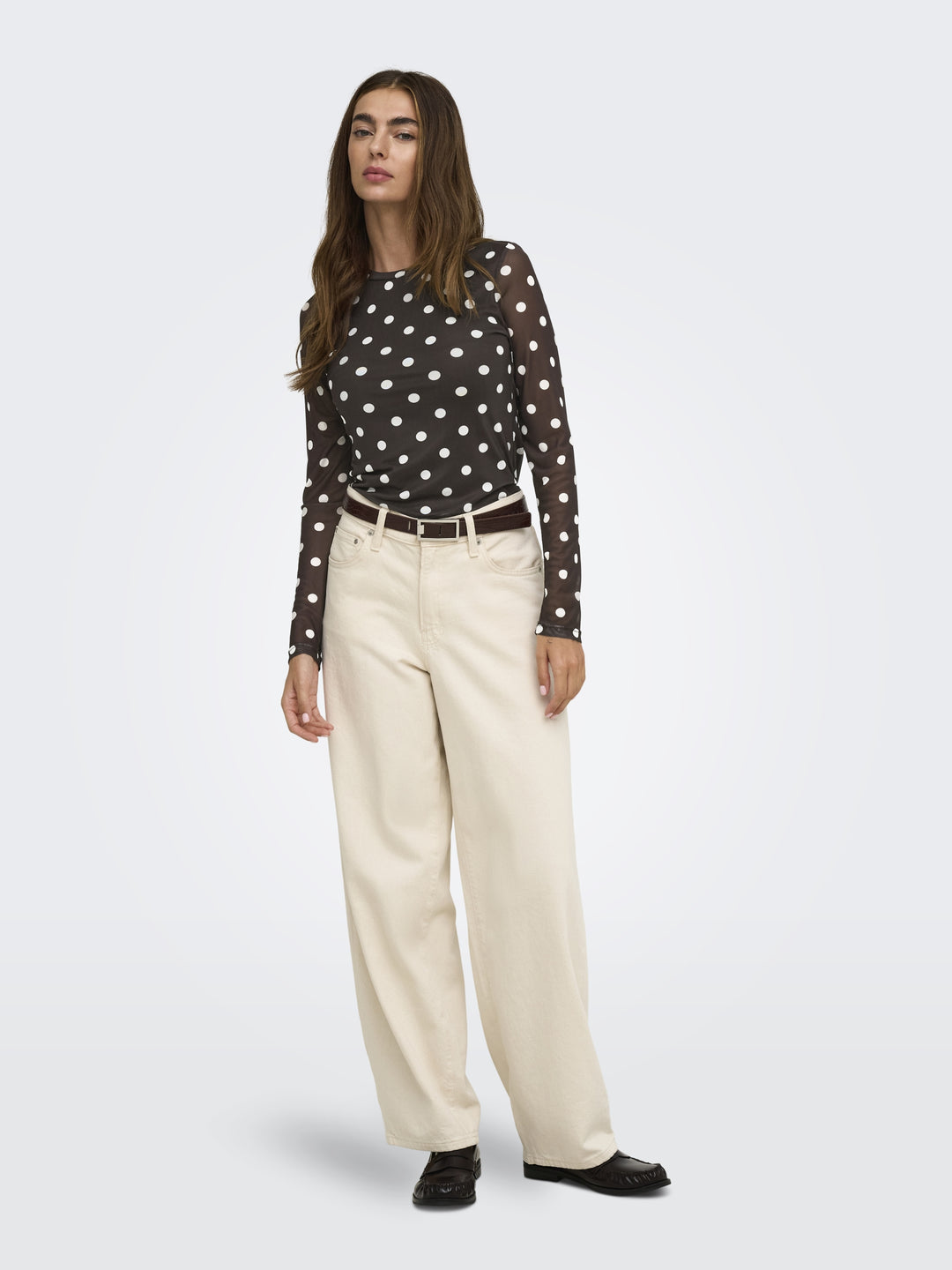 ONLNOVA L/S MESH TOP WVN, Coffee Bean/745 White dots 237375012 Bild 7