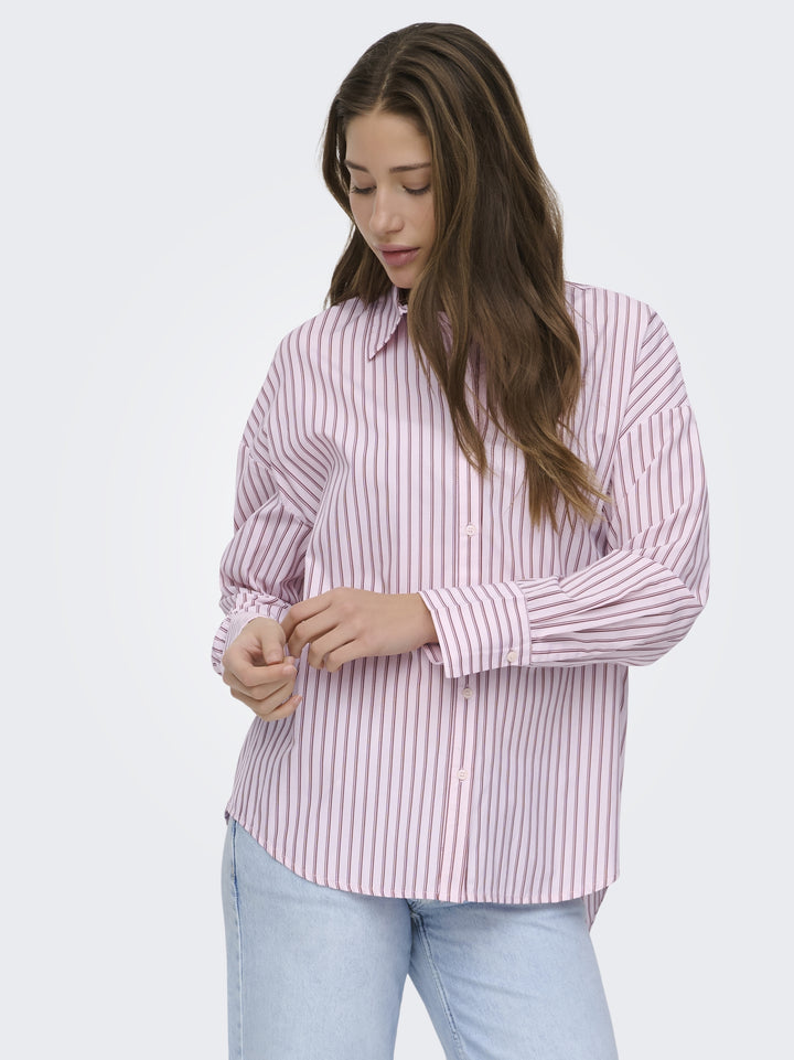 ONLOREGON ALVA LS REG SHIRT NOOS WV, Fuchsia Pink/BORDEAUX+WHITE 219990006 Bild 7