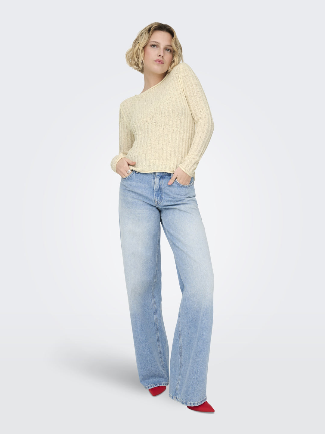 ONLPAMELA LS RIB O-NECK PULLOVER CC, Birch 180083 Bild 3