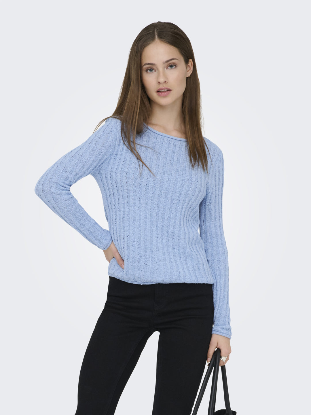 ONLPAMELA LS RIB O-NECK PULLOVER CC, Soft Chambray 299897 Bild 1