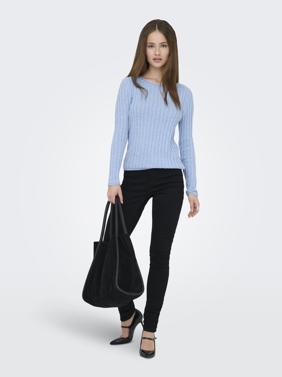 ONLPAMELA LS RIB O-NECK PULLOVER CC, Soft Chambray 299897 Bild 3