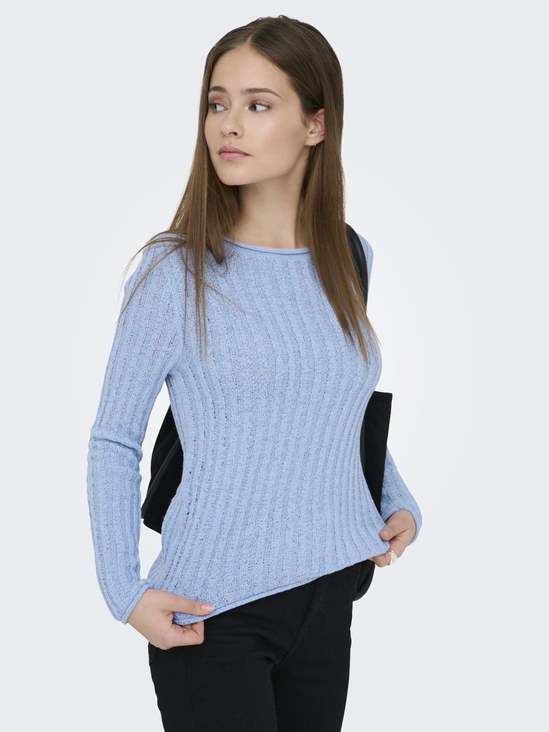 ONLPAMELA LS RIB O-NECK PULLOVER CC, Soft Chambray 299897 Bild 4