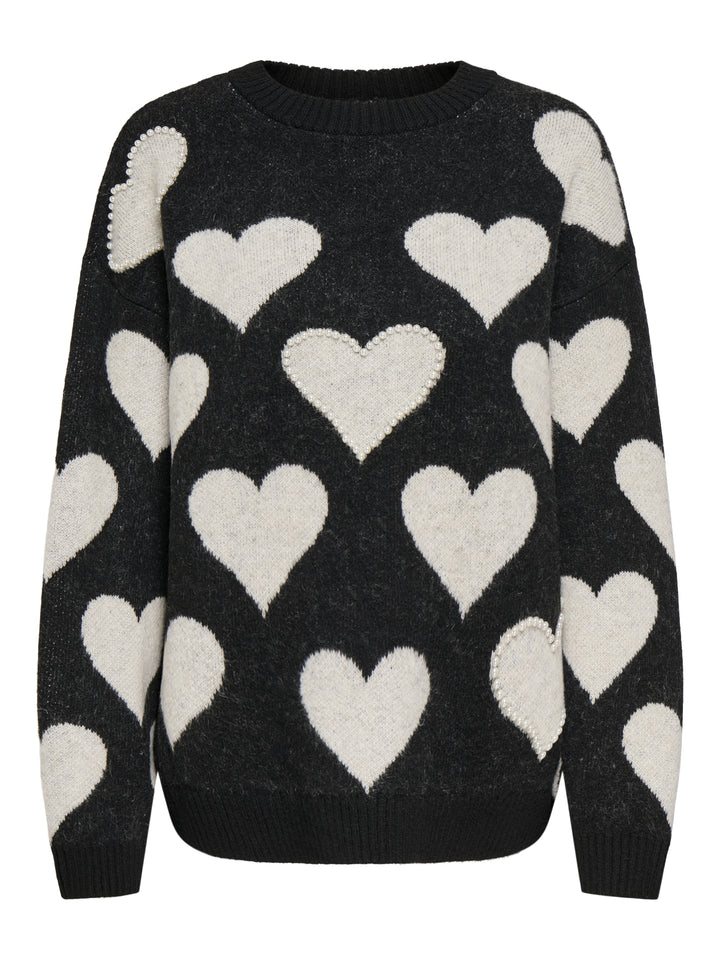 ONLPOPPY LS PATTERN PEARL O-NECK KN, Black/Heart/Birch/Mel/Pearl 177911001 Bild 1