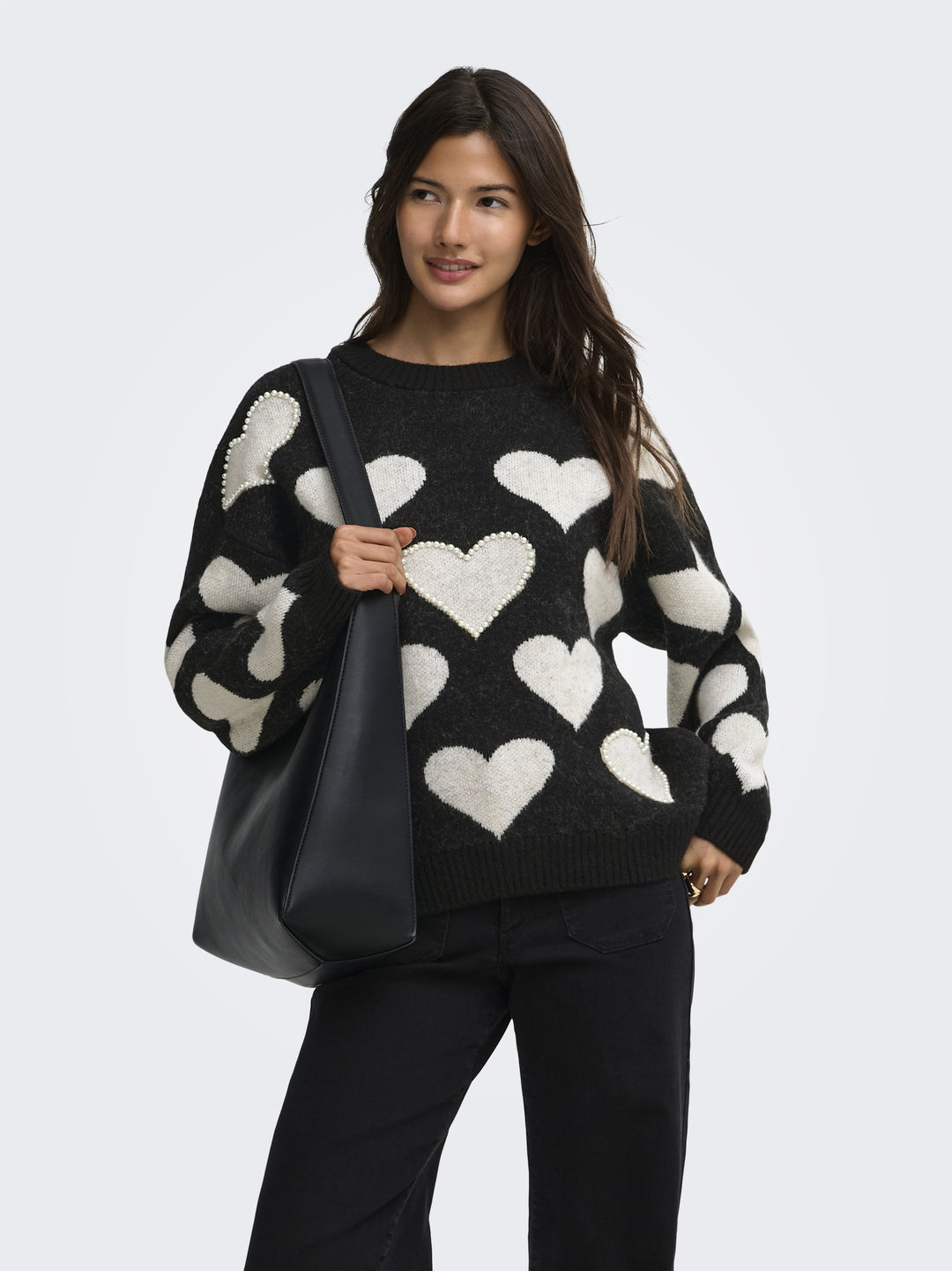 ONLPOPPY LS PATTERN PEARL O-NECK KN, Black/Heart/Birch/Mel/Pearl 177911001 Bild 4