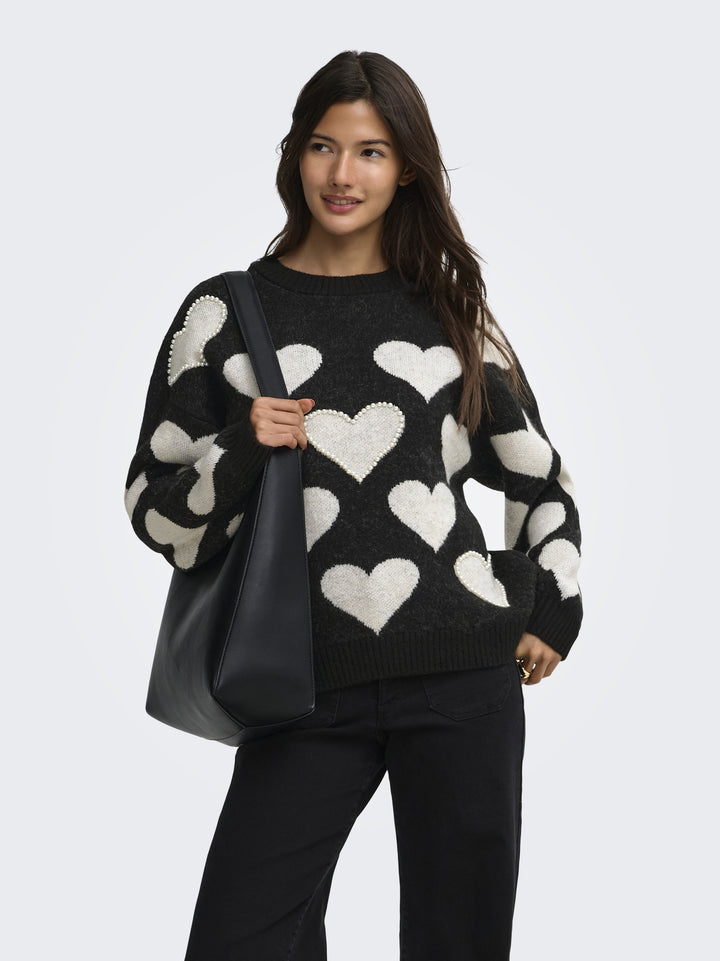 ONLPOPPY LS PATTERN PEARL O-NECK KN, Black/Heart/Birch/Mel/Pearl 177911001 Bild 4