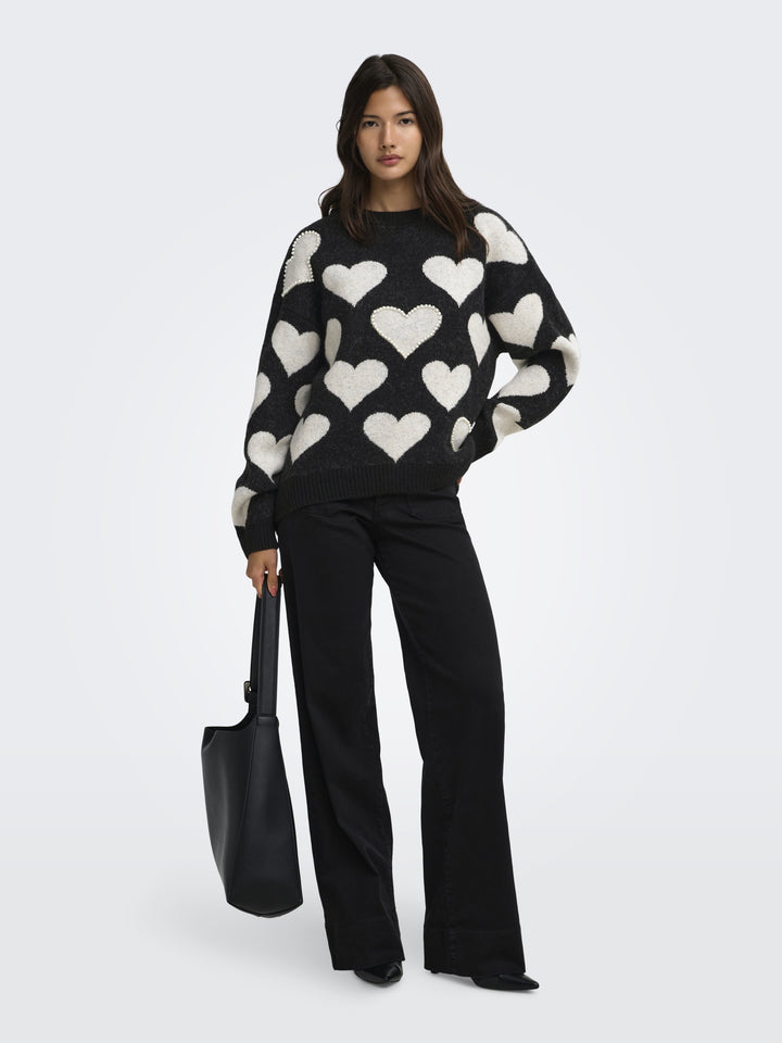 ONLPOPPY LS PATTERN PEARL O-NECK KN, Black/Heart/Birch/Mel/Pearl 177911001 Bild 5