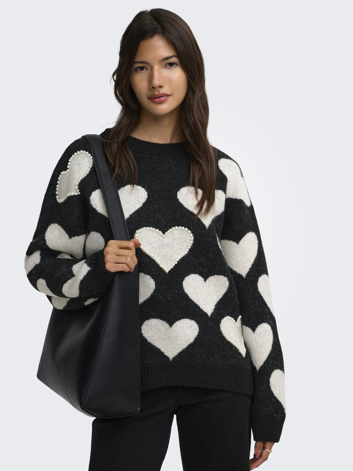 ONLPOPPY LS PATTERN PEARL O-NECK KN, Black/Heart/Birch/Mel/Pearl 177911001 Bild 6
