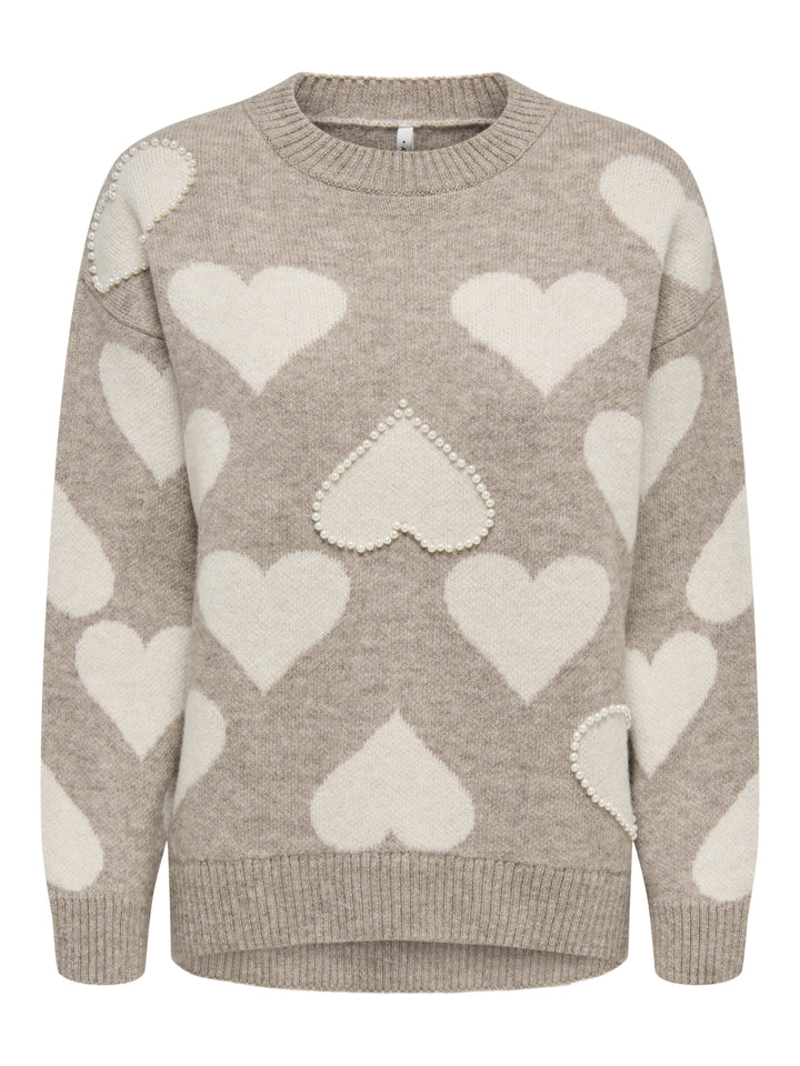 ONLPOPPY LS PATTERN PEARL O-NECK KN, String/Heart/Birch/Mel/Pearl 185600001 Bild 1