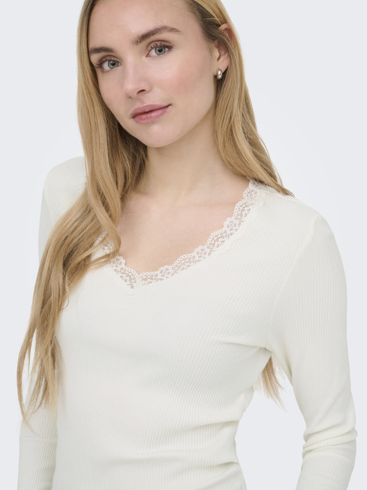 ONLSARA SHARAI L/S V-NECK TOP JRS N, Cloud Dancer 177922 Bild 3
