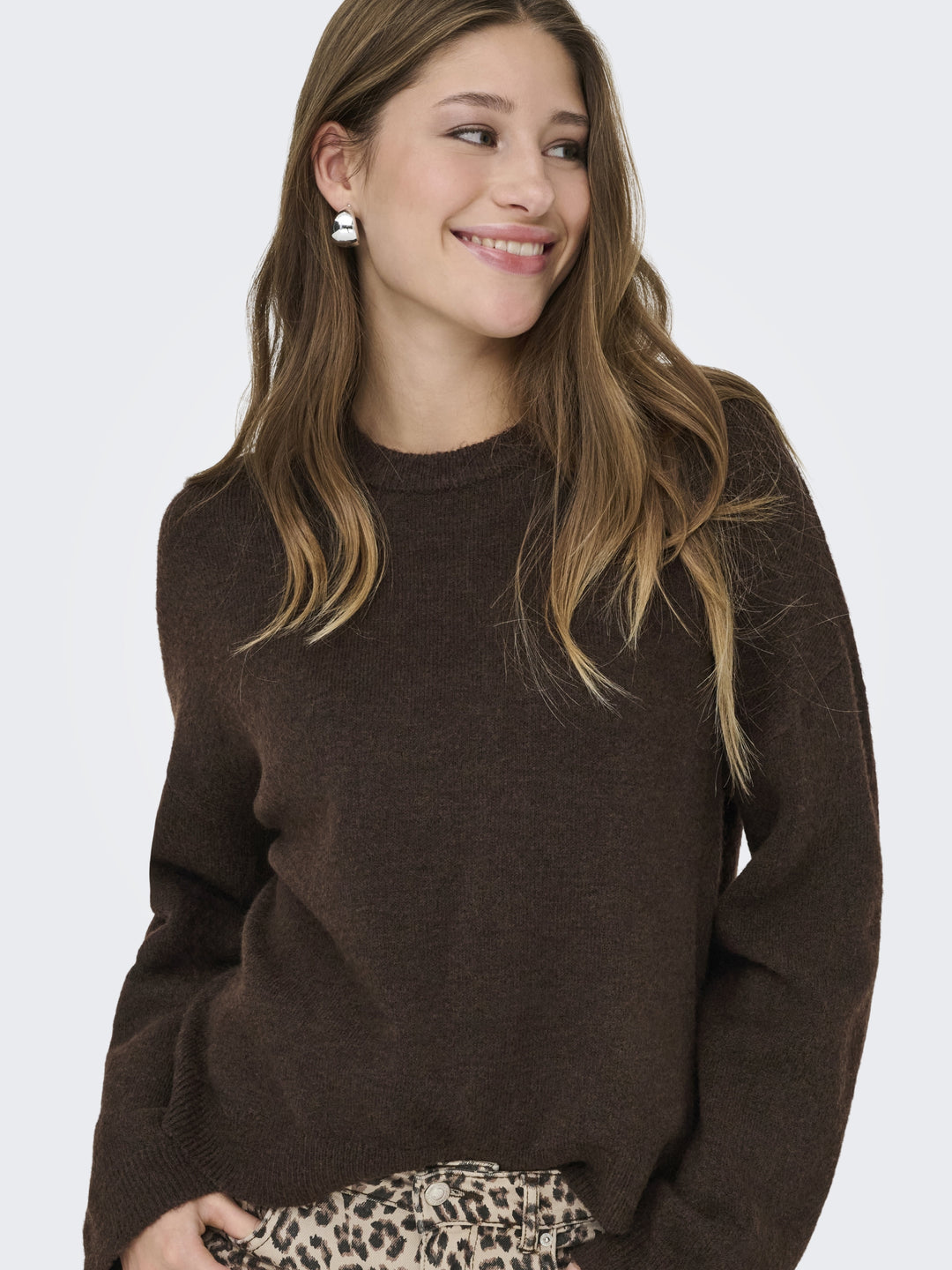 ONLSIMONI L/S O-NECK PULLOVER KNT N, Coffee Bean/MELANGE 237375001 Bild 4