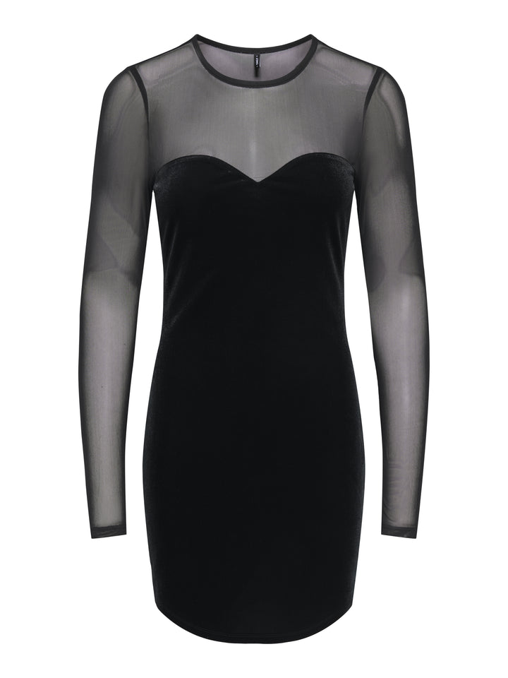 ONLSMOOTH L/S MESH MIX DRESS BOX JR, Black/Dtm mesh sweetheart 177911002 Bild 1