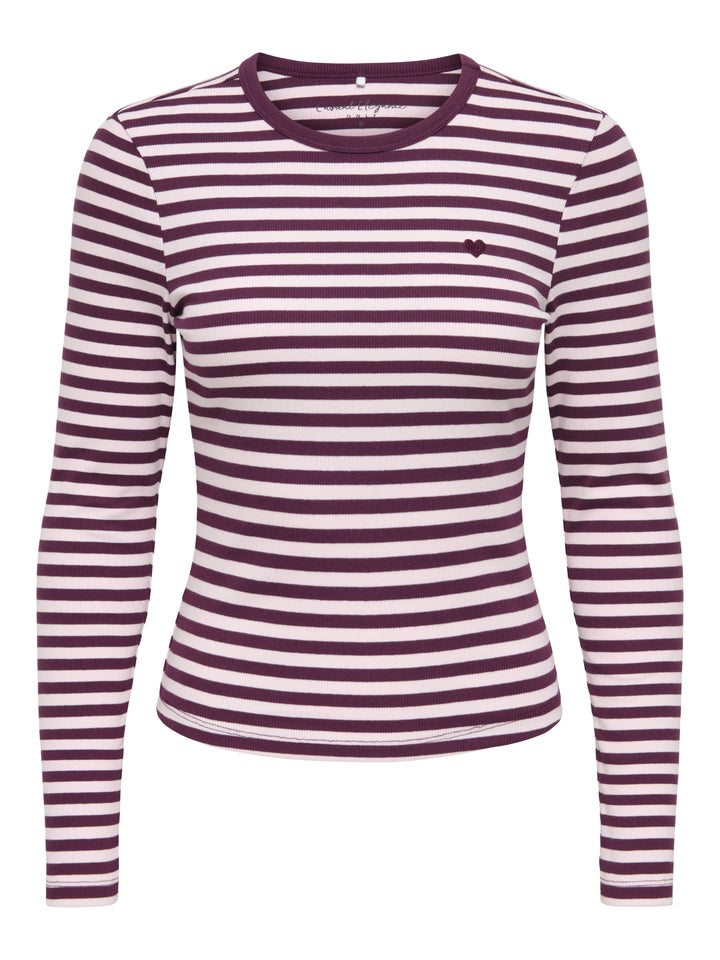 ONLVAL L/S O-NECK STRIPE TOP JRS, Fig/Pale lilac (mette) + emb. heart 177912002 Bild 1