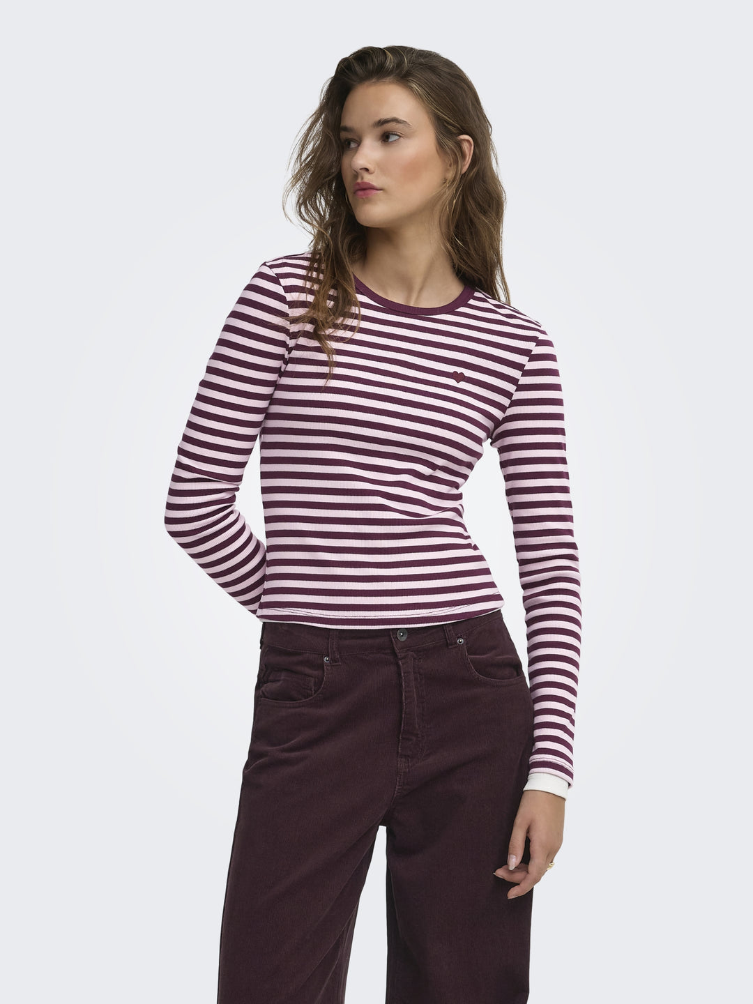 ONLVAL L/S O-NECK STRIPE TOP JRS, Fig/Pale lilac (mette) + emb. heart 177912002 Bild 4